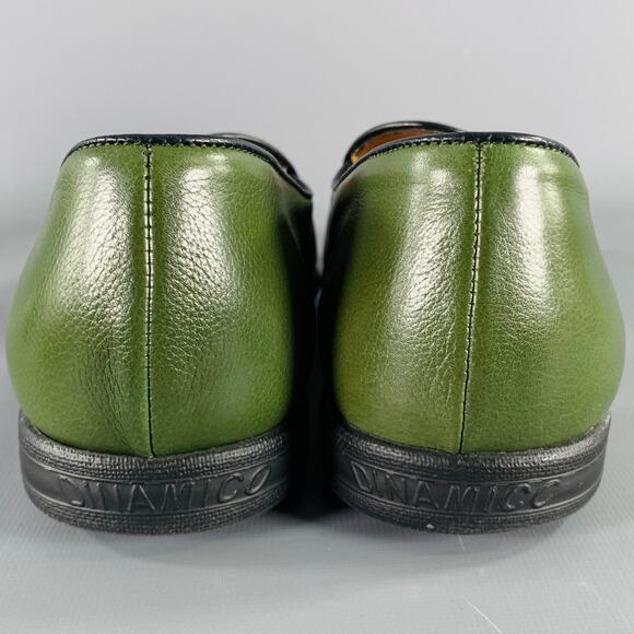 A.TESTONI Size 8 Green Black Contrast Stitch Leather Slip On Loafers main image 7